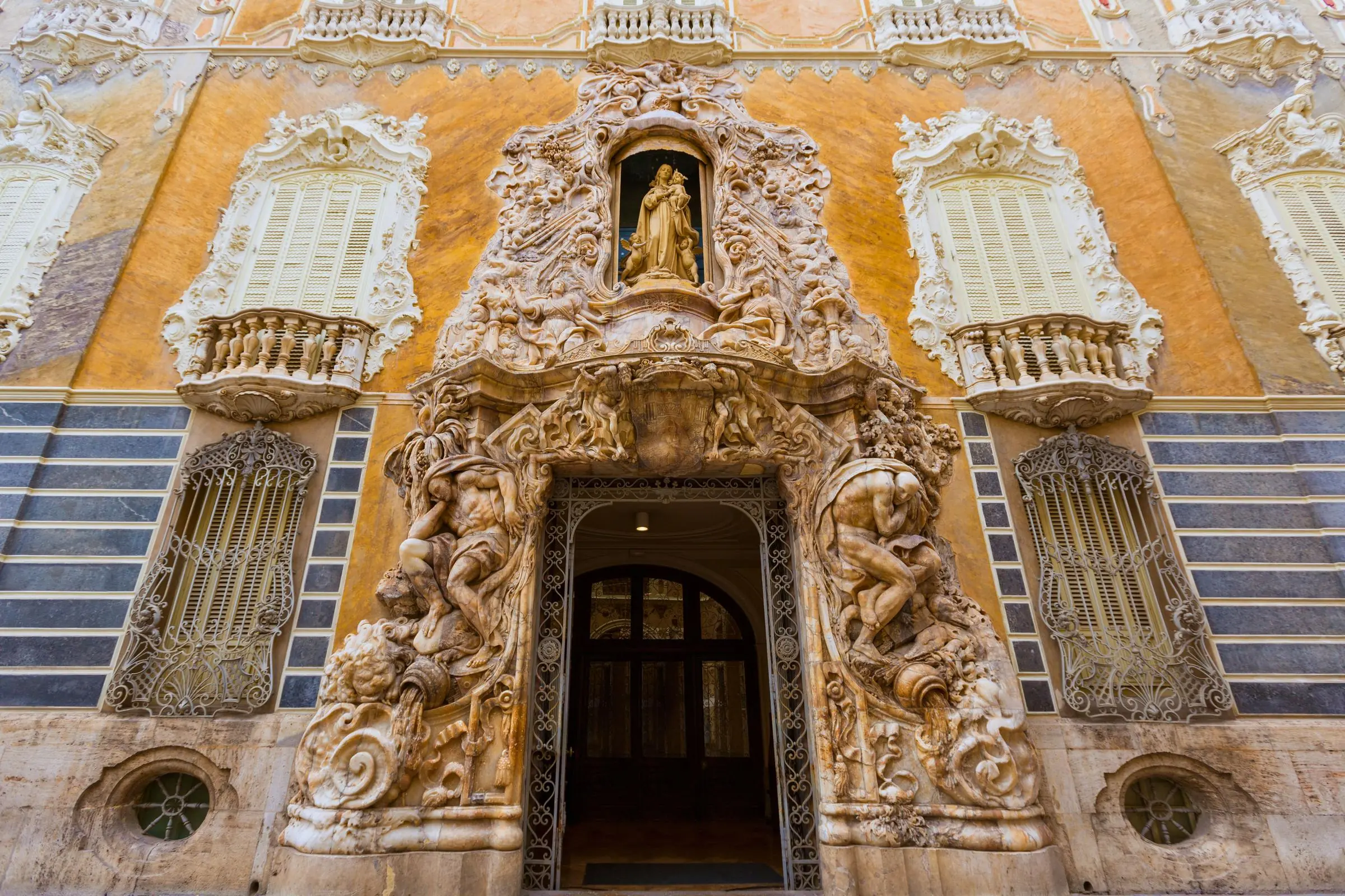 Marqués de Dos Aguas Palace Facade The ornate alabaster entrance portal of the Marqués de Dos Aguas Palace in Valencia