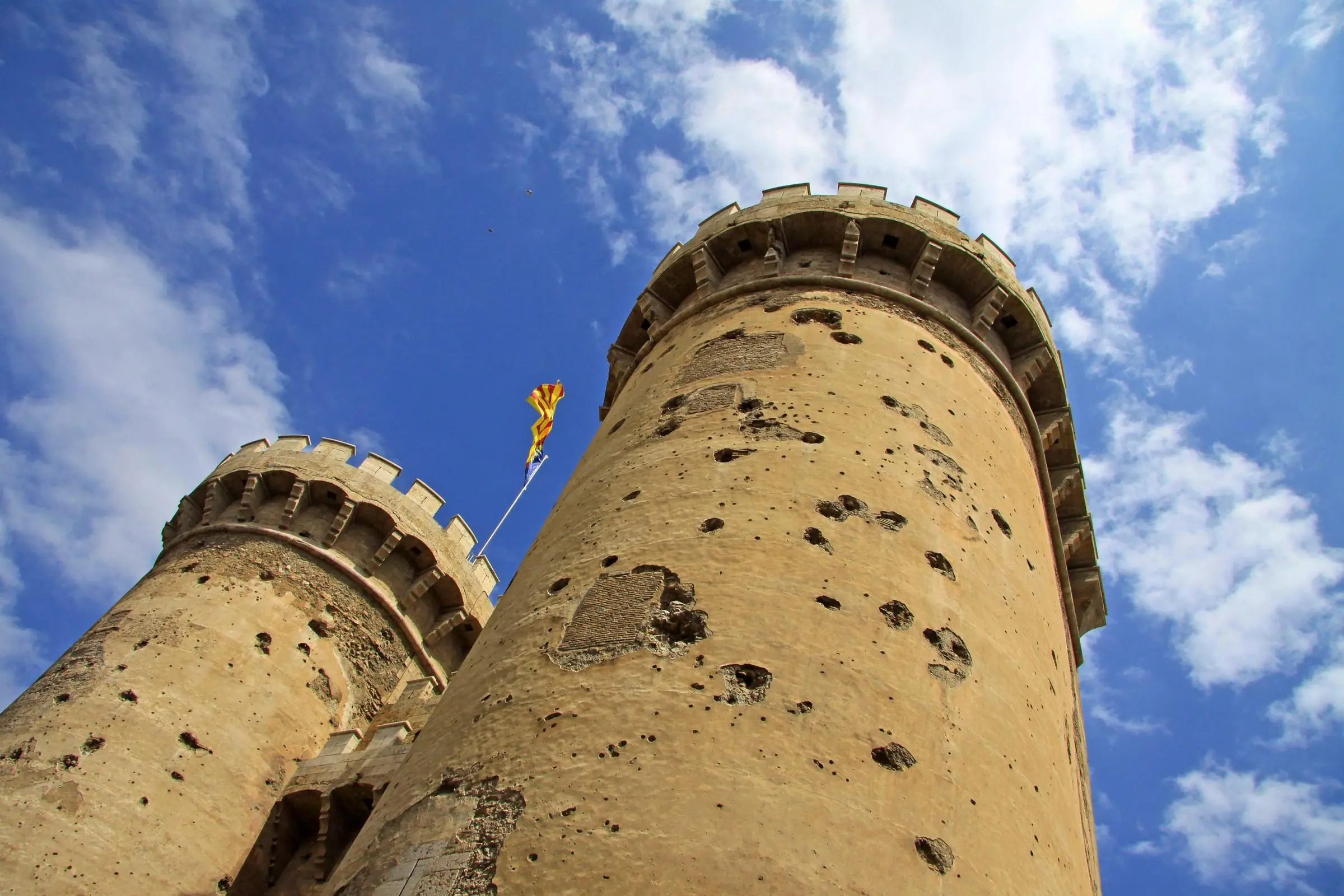 Napoleonic cannonball craters on the Torres de Quart