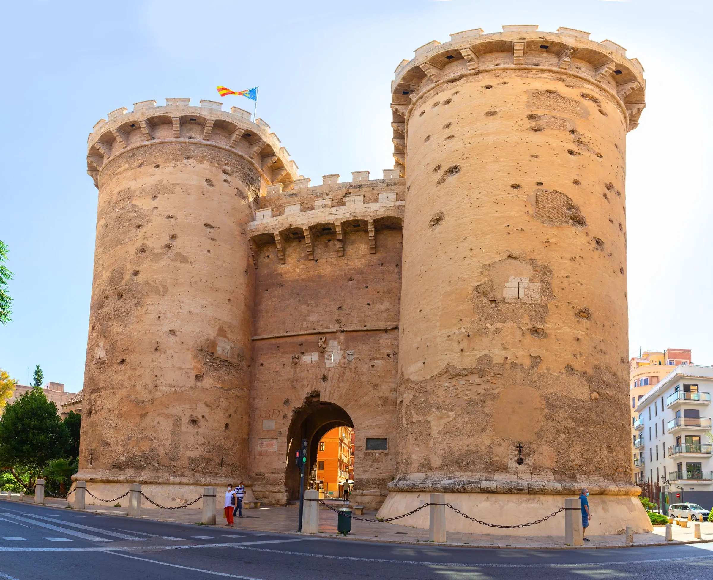 Torres de Quart Exterior The imposing cylindrical masonry of the Quart Towers in Valencia